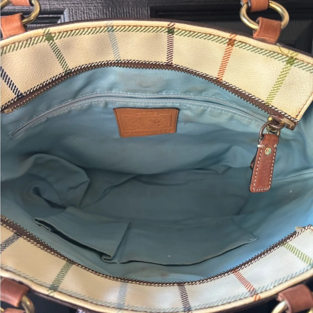 Coach Multicolor Plaid Tote with Blue Stripe - Picture 11 of 14